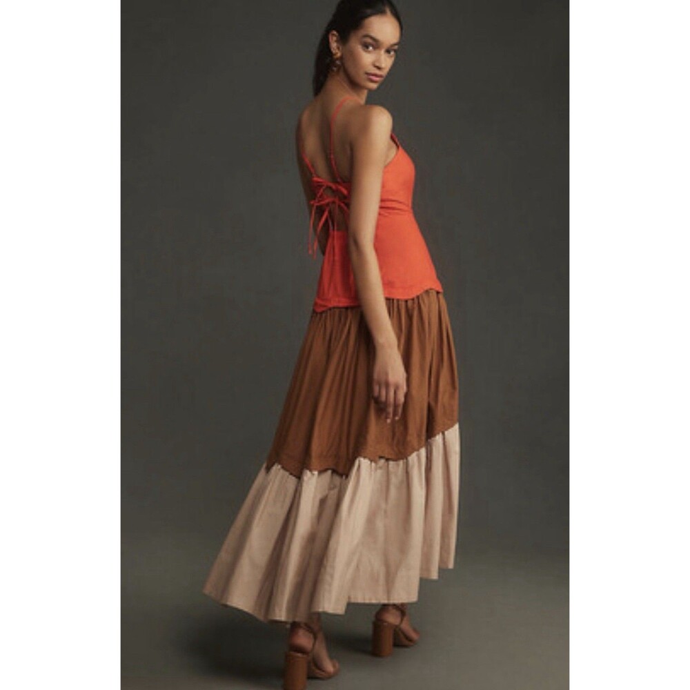 Anthropologie Maeve Maxi Dress Orange Halter Tiered Preppy Vacay Boho XXS NWT